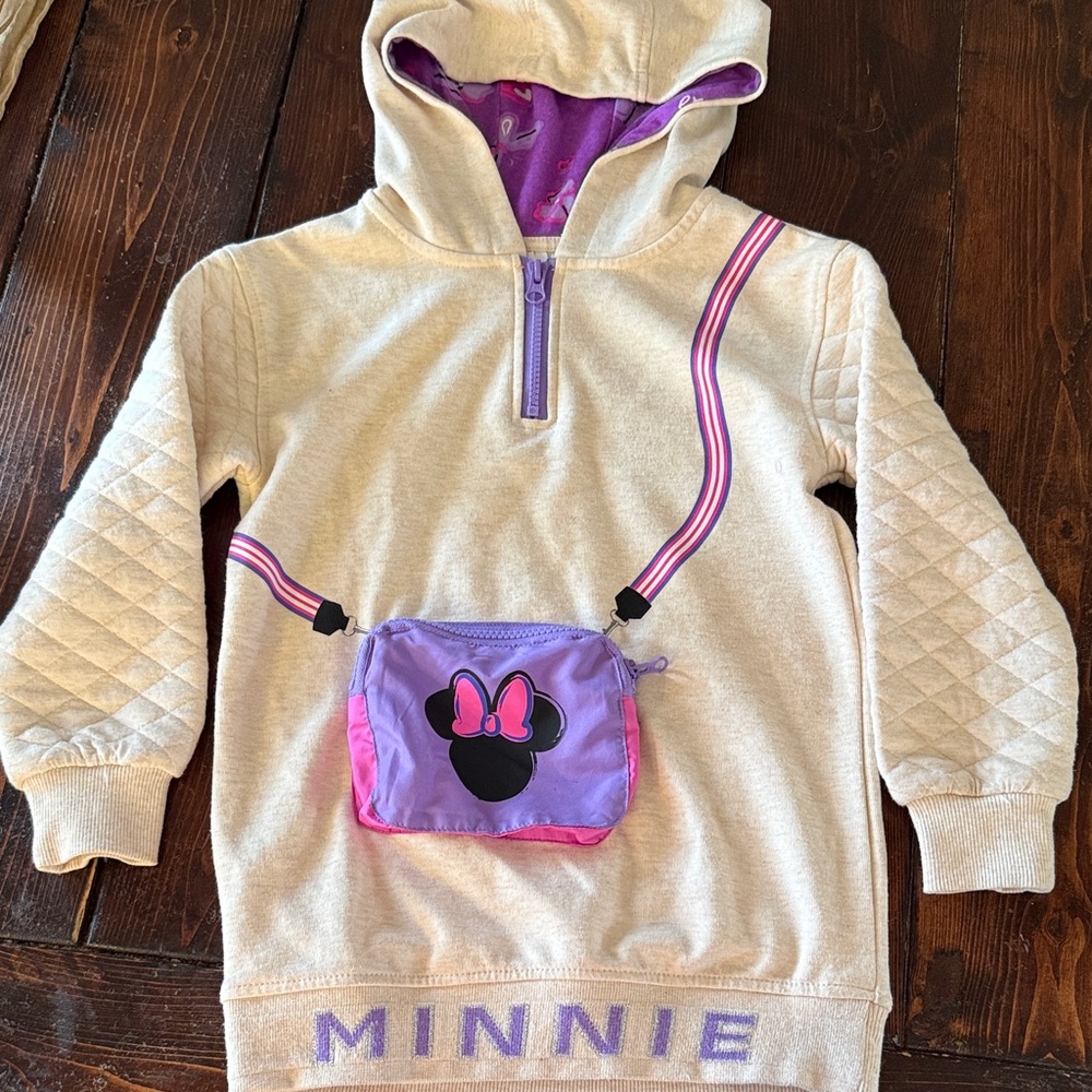 Disney Cream Hoodie with Purple & Pink Minnie Faux Crossbody